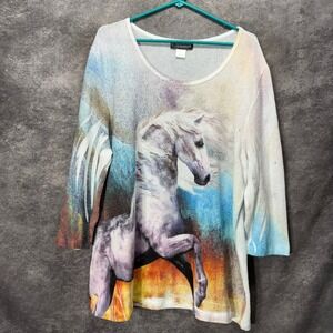 The Pyramid Collection Horse Graphic Knit Sweater Size 2X Art to Wear Colorful